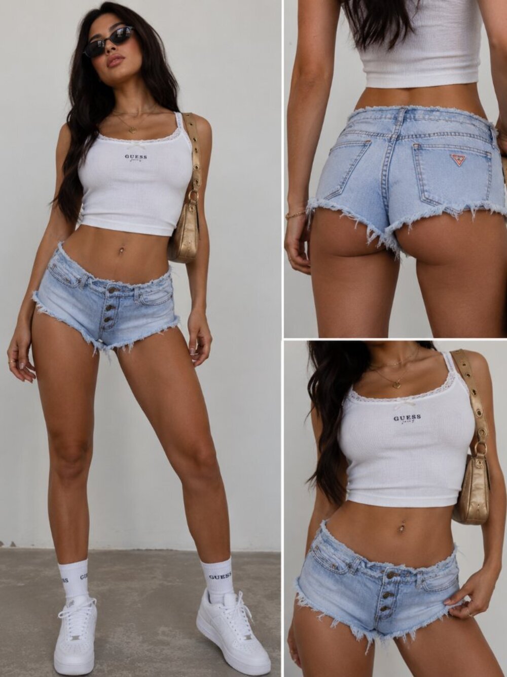 Vintage GUESS Light Wash Frayed Denim Cutoff Shorts Women's Size 27 Y2K